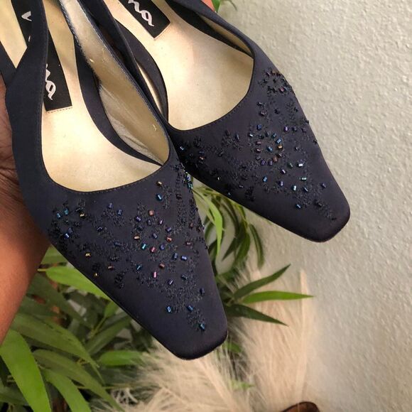 Nina Shoes - Coquette Fairy Dark Navy Blue pumps slingback mules pointed square toe heels
